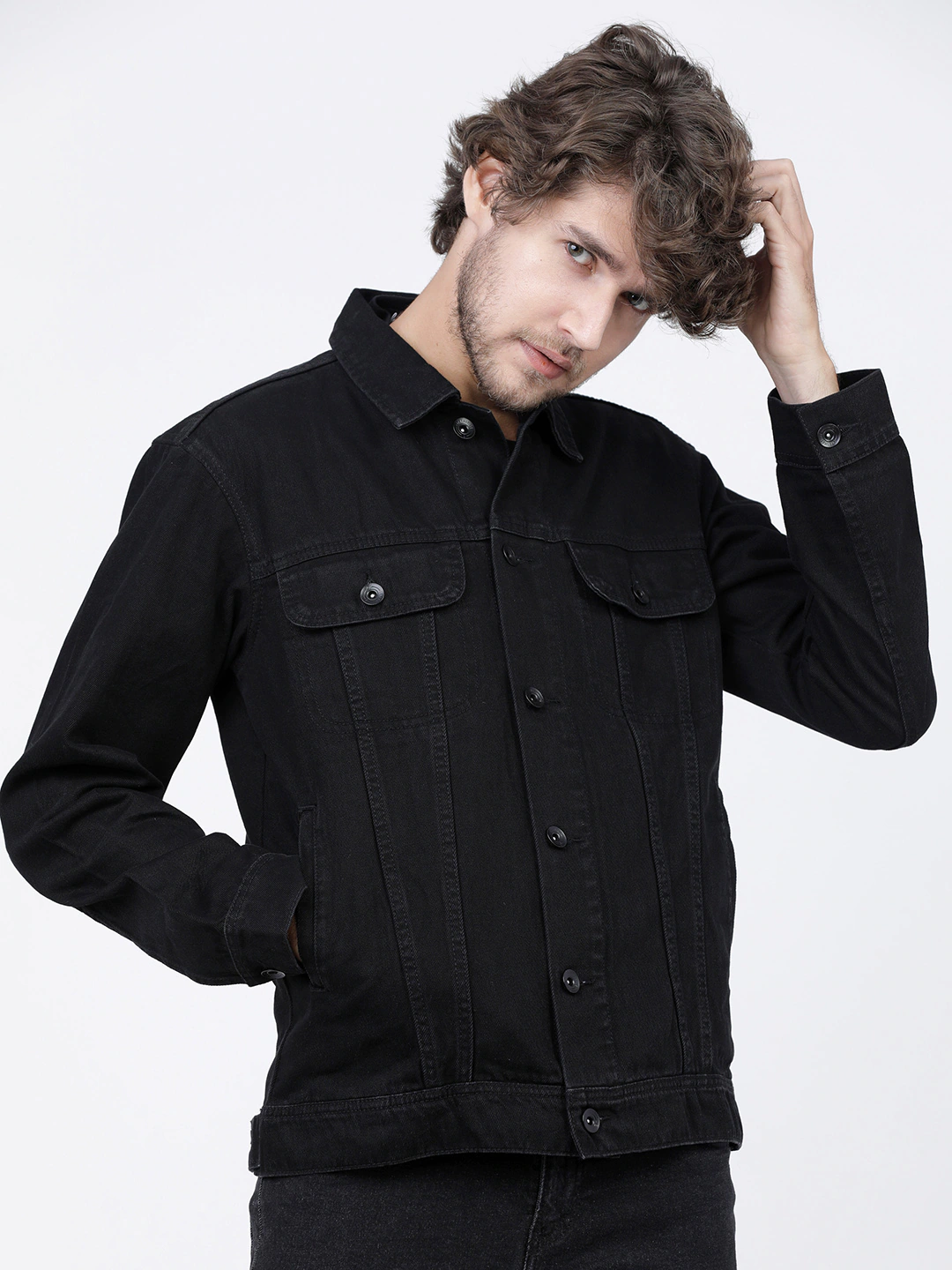 black solid denim jacket