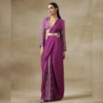 Purple-Bandhani-Printed-Silk-Pre-Pleat-Stitched-Saree-with-Belt